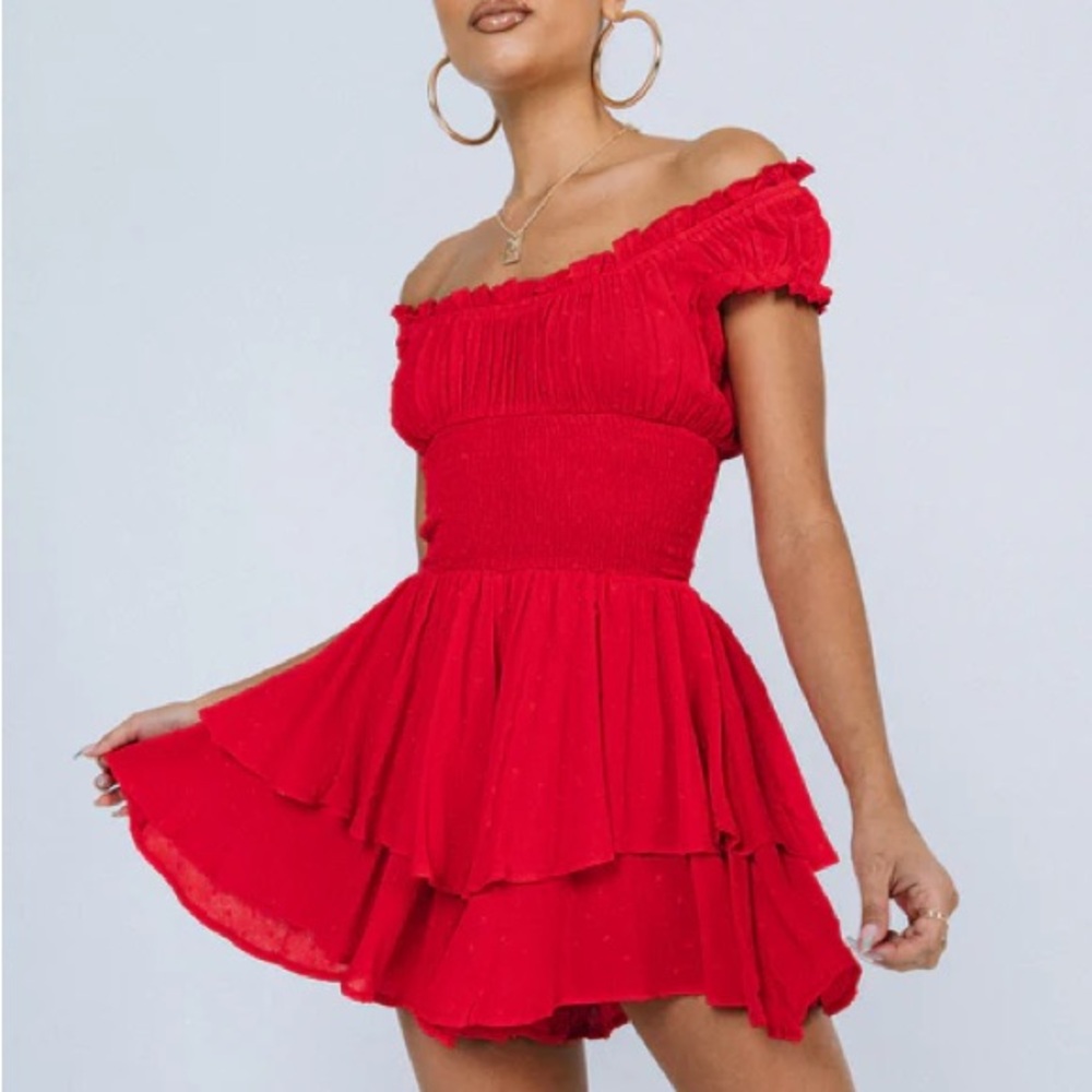 Princess Polly Red Ruffled Off-Shoulder Mini Dress